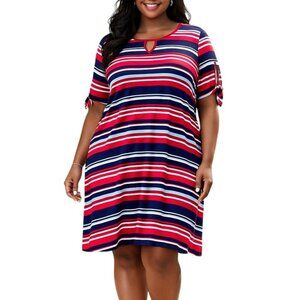 Westport Size Petite XL Dress Stripe Keyhole Front Tie-Knot Split Sleeves